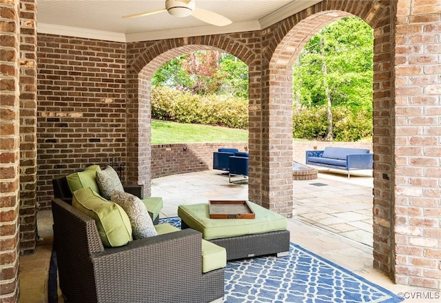 view of patio / terrace featuring an outdoor living space and a ceiling fan