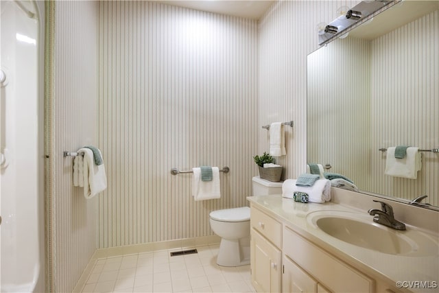 4916 Breckstone Pl, North Chesterfield, VA 23234 - bathroom featuring wallpapered walls, tile patterned floors, toilet, vanity, and baseboards