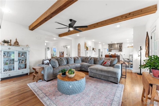3307 Colston Ct, Powhatan, VA 23139 - living room with ceiling fan, recessed lighting, beamed ceiling, and wood finished floors