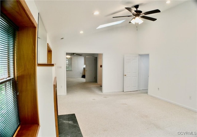 209 Pineview Dr, Hartfield, VA 23071 - unfurnished room featuring a ceiling fan, light carpet, recessed lighting, and high vaulted ceiling