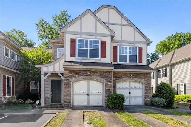 5529 Frog Pond Ln, Virginia Beach, VA 23455 - tudor house with stone siding, stucco siding, and an attached garage