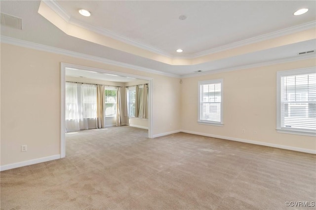5529 Frog Pond Ln, Virginia Beach, VA 23455 - unfurnished room featuring light colored carpet, plenty of natural light, visible vents, and a raised ceiling
