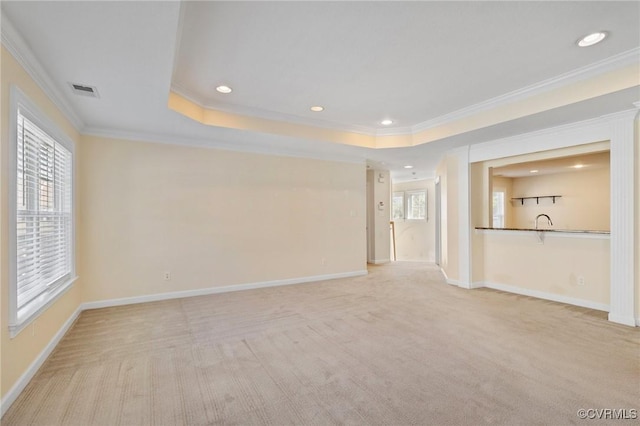 5529 Frog Pond Ln, Virginia Beach, VA 23455 - unfurnished living room featuring light carpet, recessed lighting, and a raised ceiling