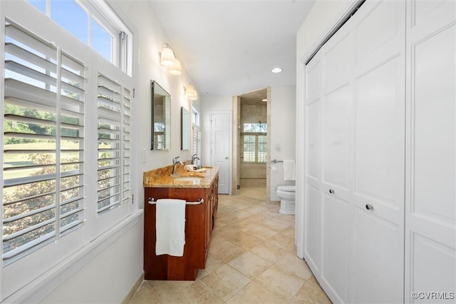 33356 Richmond Tpke, Hanover, VA 23069 - full bath with toilet, vanity, tiled shower, tile patterned floors, and recessed lighting