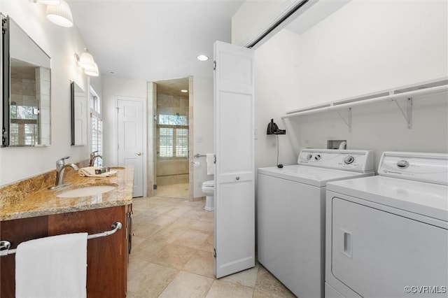 33356 Richmond Tpke, Hanover, VA 23069 - washroom with washing machine and dryer, light tile patterned flooring, and recessed lighting