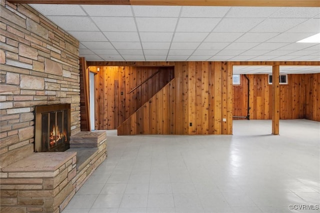 33356 Richmond Tpke, Hanover, VA 23069 - finished below grade area featuring wooden walls, a drop ceiling, and a fireplace