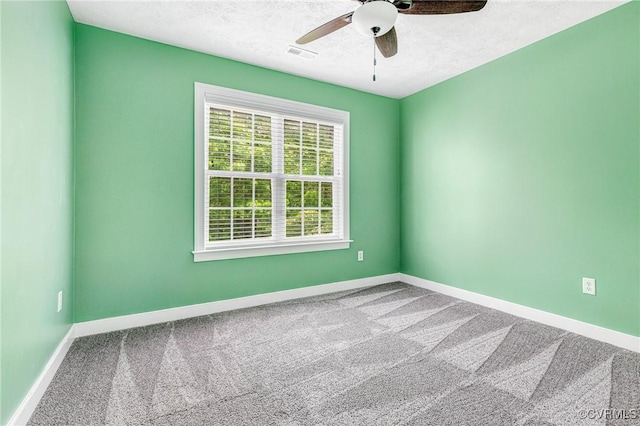 251 Ivy Glen Ln, Bumpass, VA 23024 - carpeted empty room with a textured ceiling, visible vents, baseboards, and ceiling fan