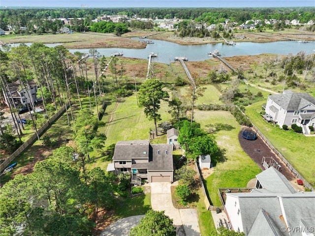 aerial view with a water view