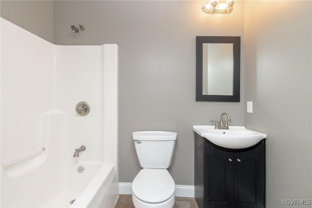 405 Church St, Blackstone, VA 23824 - bathroom featuring toilet, baseboards, vanity, and shower / bathtub combination
