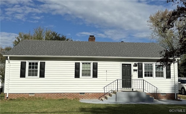 2704 Greenway Ave, Henrico, VA 23228 - view of front of property with crawl space, a chimney, a front yard, and roof with shingles