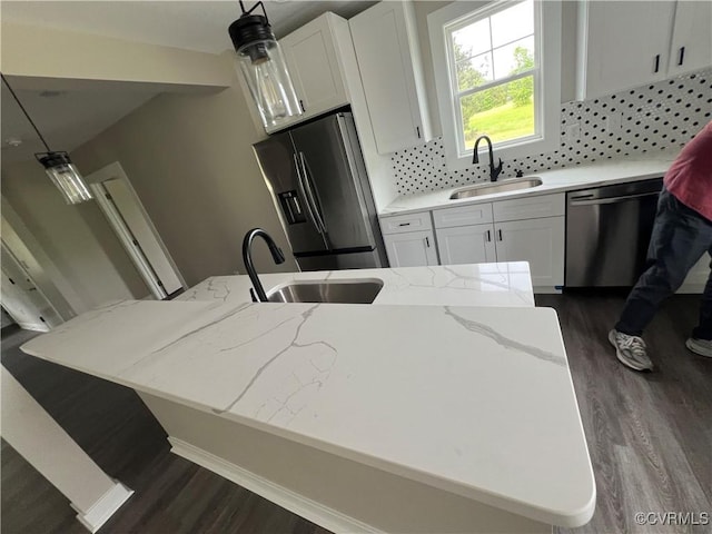 1506 Old Poole Rd, Alberta, VA 23821 - kitchen featuring a sink, stainless steel appliances, white cabinetry, and dark wood finished floors