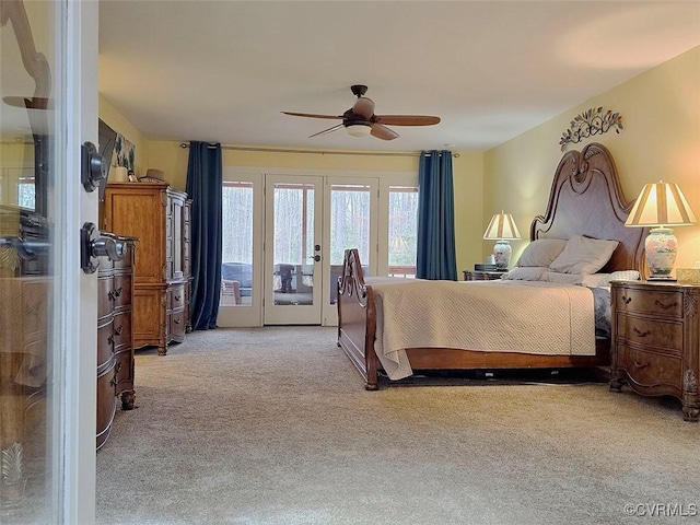 12448 Whisana Ln, Ashland, VA 23005 - bedroom with access to exterior, light carpet, french doors, and a ceiling fan