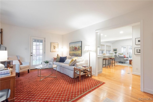 living room featuring plenty of natural light and light wood finished floors