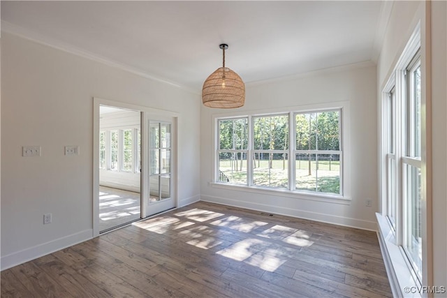 15148 Johns Trace Cir, Montpelier, VA 23192 - empty room featuring crown molding, baseboards, and dark wood-type flooring