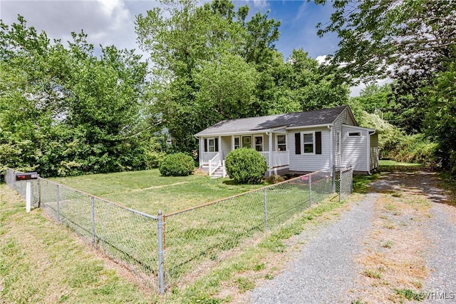 view of front of property with gravel driveway and a porch