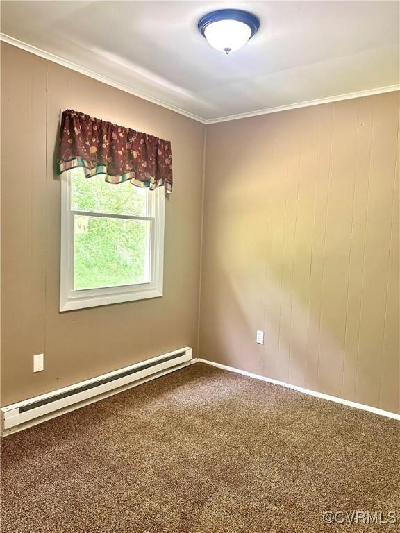 8920 Richard Ln, Rice, VA 23966 - carpeted empty room with baseboard heating and crown molding