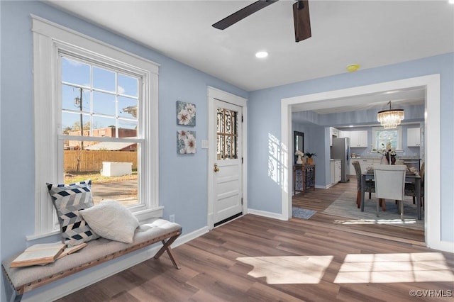 13130 The Glebe Ln, Charles City, VA 23030 - entryway with ceiling fan, wood finished floors, a chandelier, baseboards, and recessed lighting