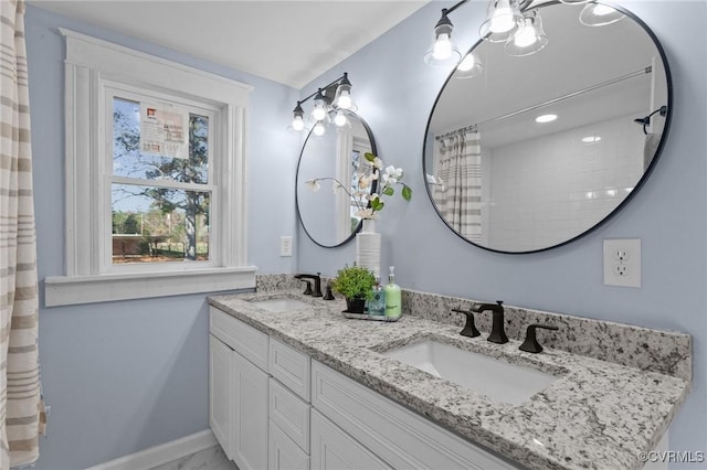 13130 The Glebe Ln, Charles City, VA 23030 - full bath featuring baseboards, double vanity, and marble finish floors