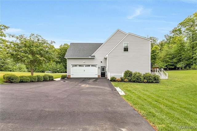 10527 Deerlake Dr, New Kent, VA 23124 - view of home's exterior with driveway, a yard, a garage, and roof with shingles