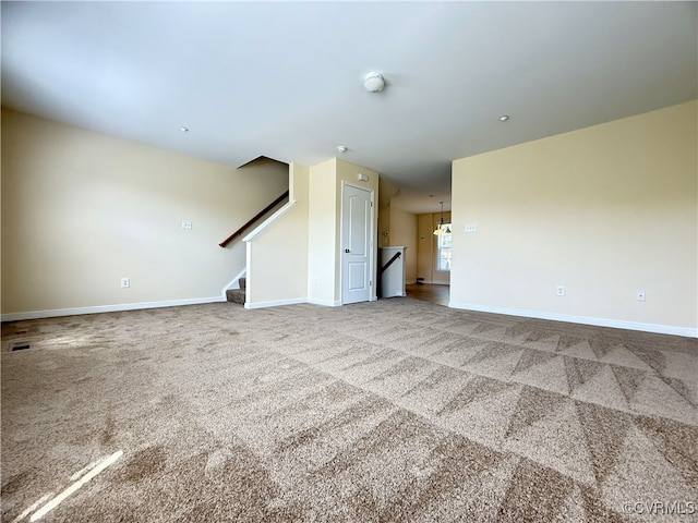 3000 Perdue Springs Ln, Chester, VA 23831 - unfurnished living room with carpet floors, stairway, and baseboards