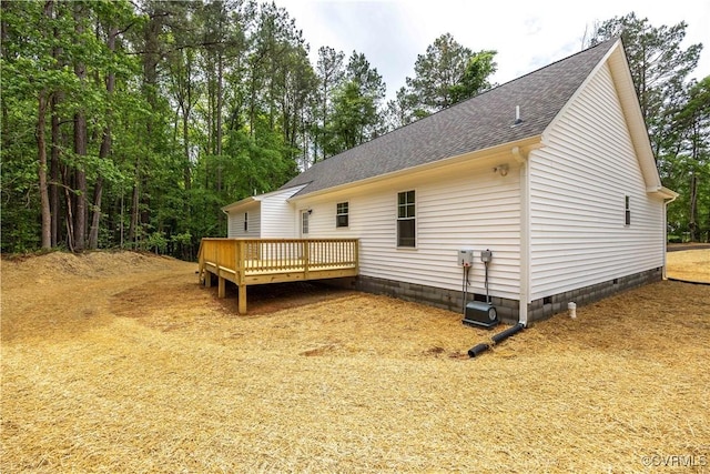 17513 Kathleen Ct, South Chesterfield, VA 23803 - back of property featuring roof with shingles, a wooden deck, and crawl space