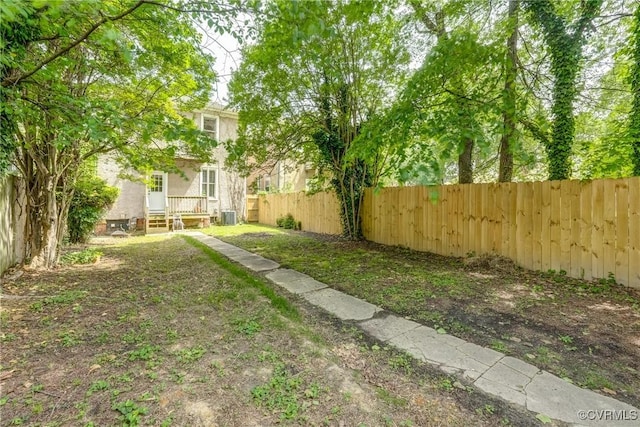 fenced backyard with cooling unit