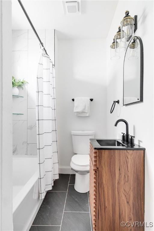 1517 Oakwood Ave, Richmond, VA 23223 - full bath featuring vanity, toilet, tile patterned floors, and shower / bathtub combination with curtain