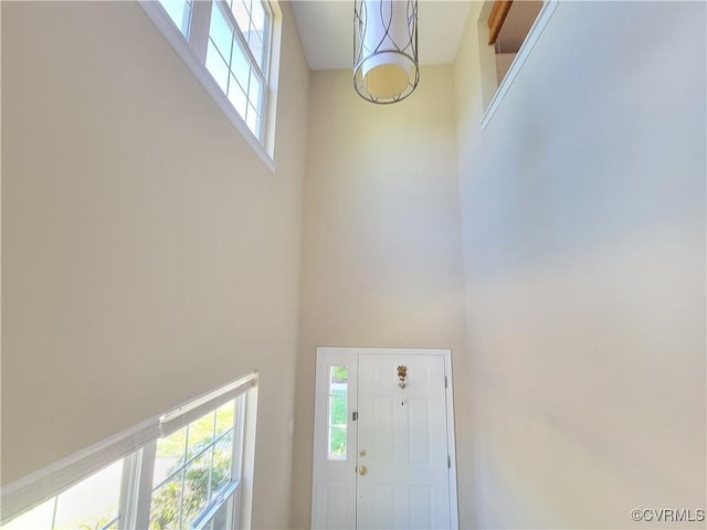 foyer featuring a towering ceiling and healthy amount of natural light