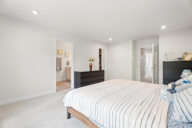 11301 Winding Brook Terrace Dr, Hanover, VA 23005 - bedroom with light colored carpet, recessed lighting, baseboards, and ensuite bathroom