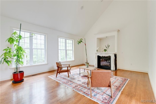 5470 Tyshire Pkwy, Providence Forge, VA 23140 - living room with healthy amount of natural light, wood finished floors, a high end fireplace, high vaulted ceiling, and baseboards