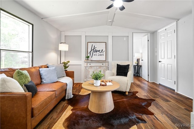 sitting room with wood finished floors and a ceiling fan