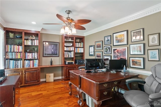 17475 Millfield Ln, Hanover, VA 23192 - office featuring a ceiling fan, wood finished floors, and ornamental molding