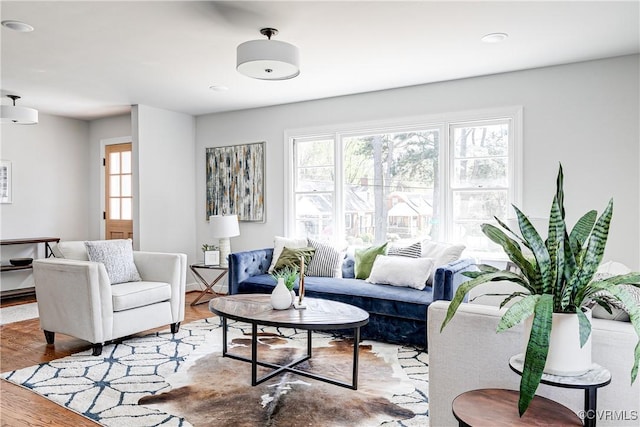 living room featuring light wood-style flooring