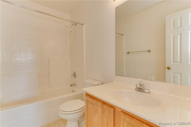 bathroom with toilet, shower / tub combination, and vanity