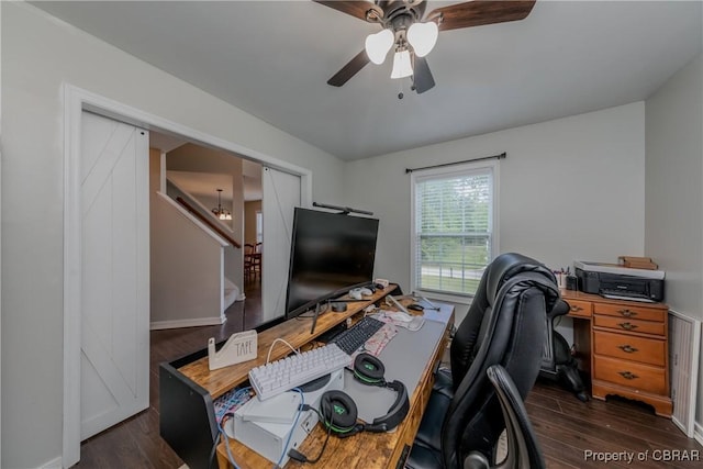5631 Buckhunt Ln, New Kent, VA 23124 - office space featuring dark wood-style flooring, a ceiling fan, and baseboards