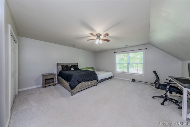 5631 Buckhunt Ln, New Kent, VA 23124 - bedroom with carpet floors, a ceiling fan, baseboards, lofted ceiling, and an office area