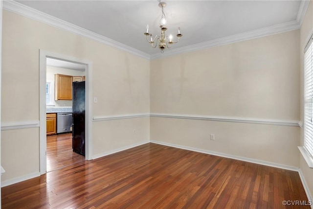 4221 Hunter Green Ct, Henrico, VA 23294 - empty room with a chandelier, dark wood finished floors, crown molding, and healthy amount of natural light