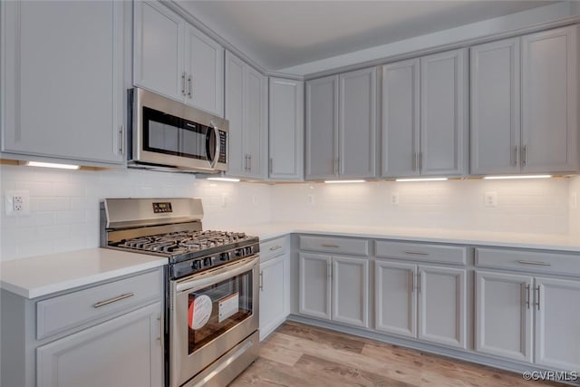 8106 Side Spring Ter, Henrico, VA 23294 - kitchen with appliances with stainless steel finishes, gray cabinets, light countertops, and light wood finished floors