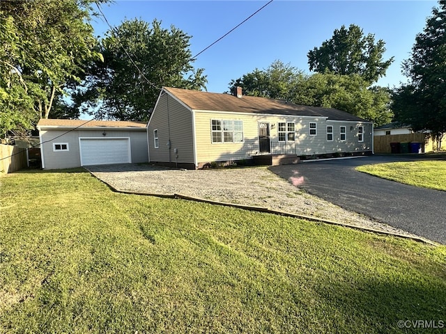 view of front of home with gravel driveway and a chimney