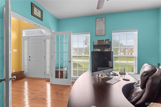 1601 Carty Bay Dr, Chester, VA 23836 - home office with french doors, wood finished floors, and ceiling fan