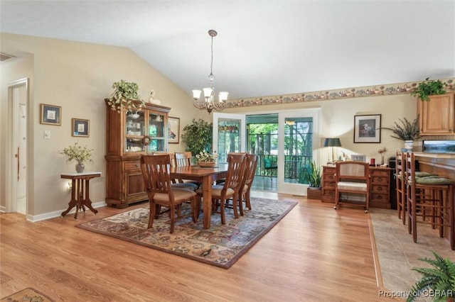 591 Plantation Rd, North, VA 23128 - dining space with a chandelier, light wood-type flooring, and lofted ceiling