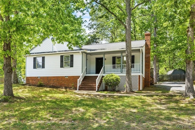 9606 Ladue Rd, North Chesterfield, VA 23237 - view of front of property with covered porch, stairs, and a chimney