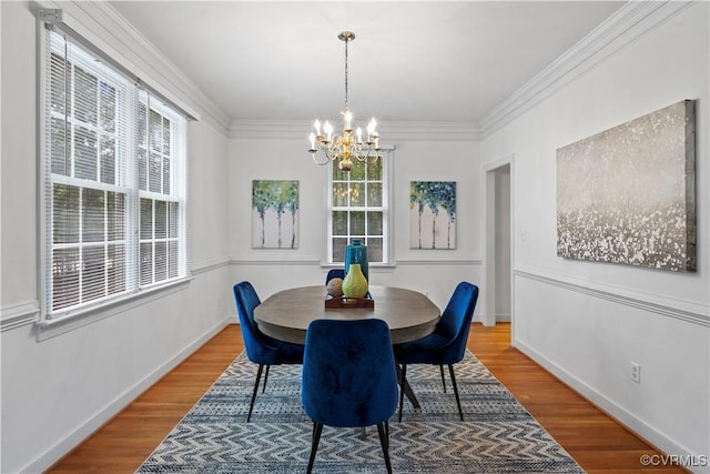 11324 Regalia Dr, Chesterfield, VA 23838 - dining space with a chandelier, wood finished floors, baseboards, and ornamental molding