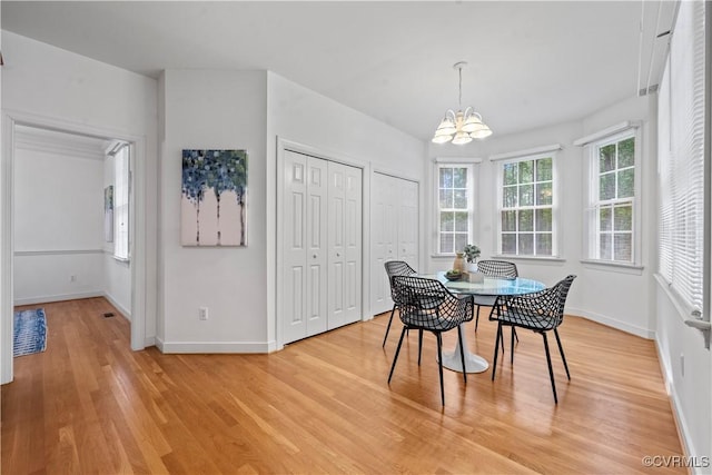 11324 Regalia Dr, Chesterfield, VA 23838 - dining area with a chandelier, light wood finished floors, and baseboards