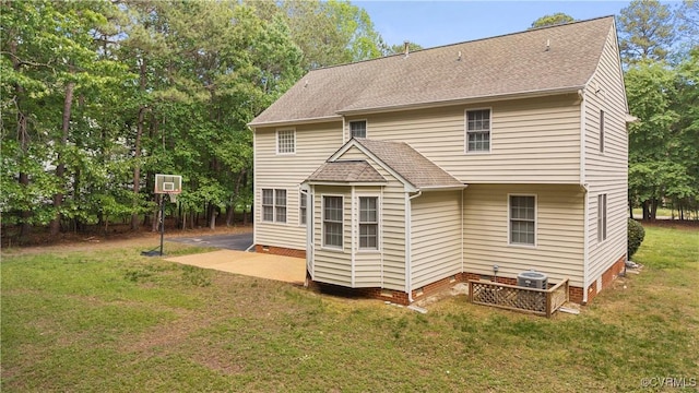 11324 Regalia Dr, Chesterfield, VA 23838 - rear view of house with a patio area, a lawn, crawl space, roof with shingles, and cooling unit