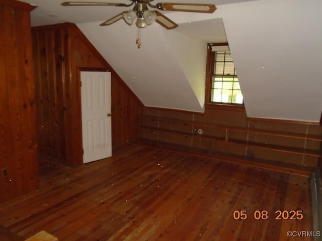 3740 Turner Rd, Richmond, VA 23832 - additional living space with wooden walls, lofted ceiling, wood-type flooring, and a ceiling fan