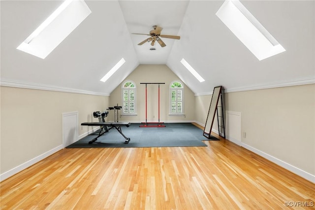 11458 Barrington Bridge Ct, Henrico, VA 23233 - bonus room with a skylight, wood finished floors, baseboards, ceiling fan, and vaulted ceiling