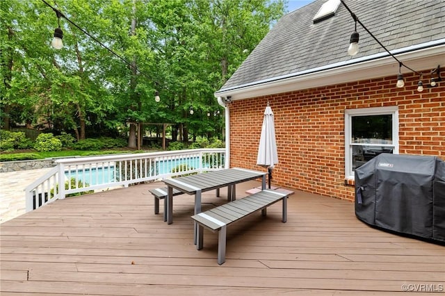 11458 Barrington Bridge Ct, Henrico, VA 23233 - deck featuring area for grilling, outdoor dining area, and view of scattered trees