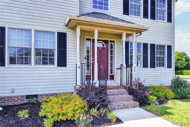 doorway to property featuring crawl space