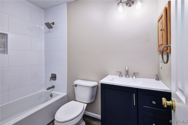 full bath with toilet, vanity, and bathtub / shower combination